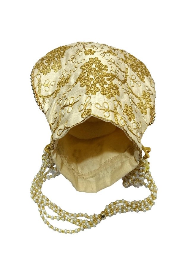 ATHZ Potli bag Cream Golden Matka Design for Women Wristlets Return Gifting handbags for Festivals Purses - Image 4